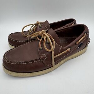 Sebago Docksides Slip On Boat Shoe Mens 7M Leather‎ Loafer Brown Summer Preppy
